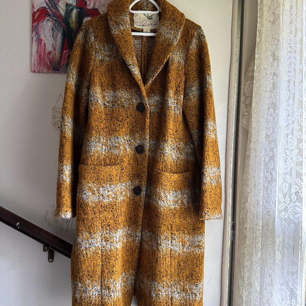 Anthropologie Tabitha Harvest Sweater Coat Mustard Yellow Wool Sz XL